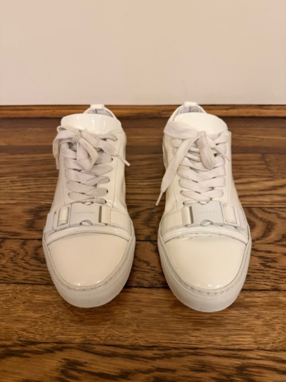 Buscemi White Patent Leather Low-Top Buckle Sneakers -EU 40 (US Men's 7/Women 9